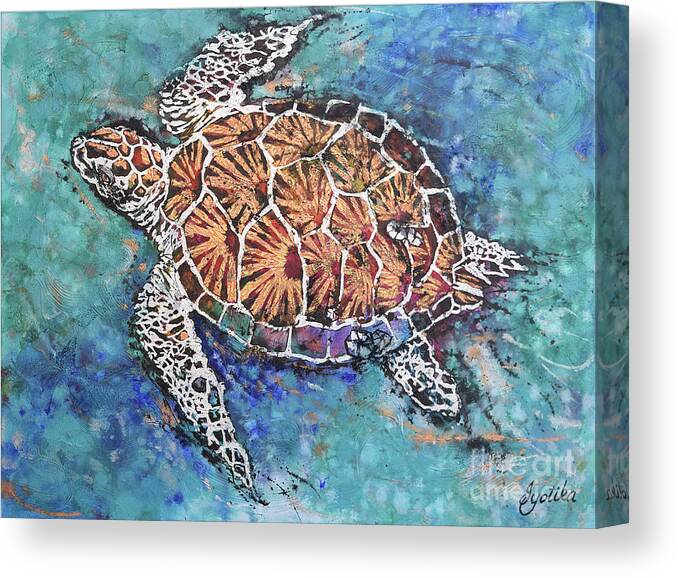 Marine Animals Canvas Print featuring the painting Glittering Turtle by Jyotika Shroff