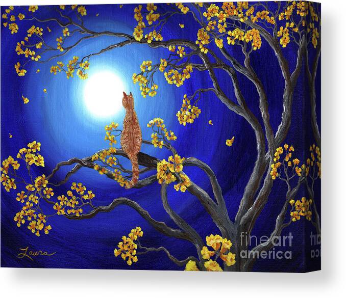 Landscape Canvas Print featuring the painting Golden Flowers in Moonlight by Laura Iverson