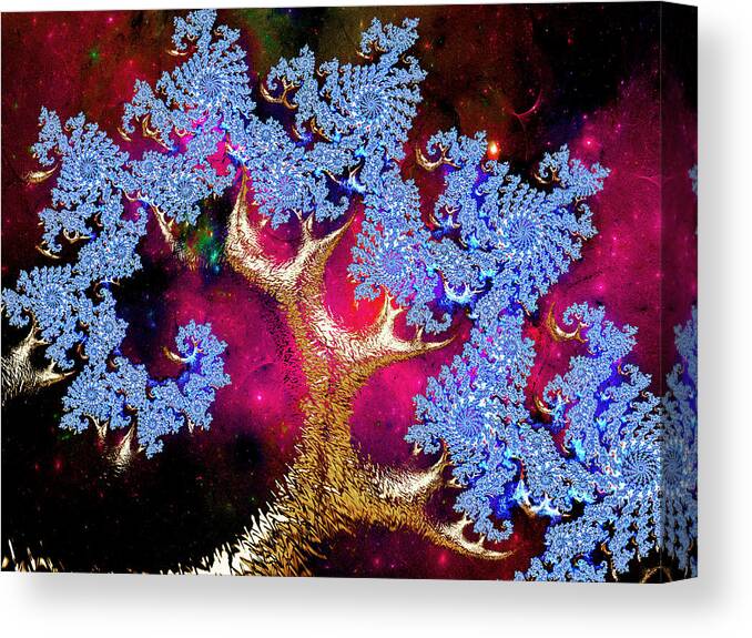 Abstract Canvas Print featuring the digital art Golden Fractal Tree by Michele A Loftus