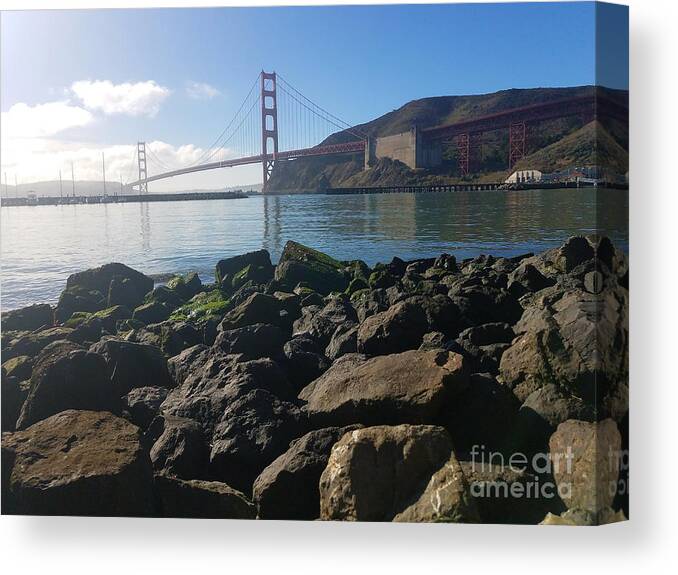 Golden Gate Bridge Canvas Print featuring the photograph Golden Gate Bridge New Year's Eve Daytime by Artist Linda Marie