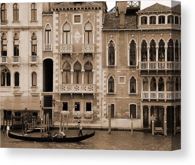 Gondola Canvas Print featuring the photograph Gondola Crossing Grand Canal by Donna Corless