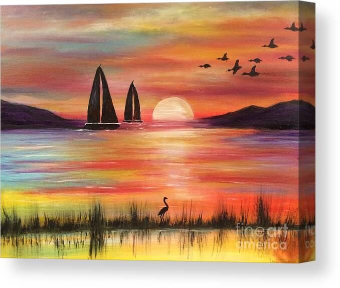 Sunset Canvas Print featuring the painting Good Eveving by Denise Tomasura