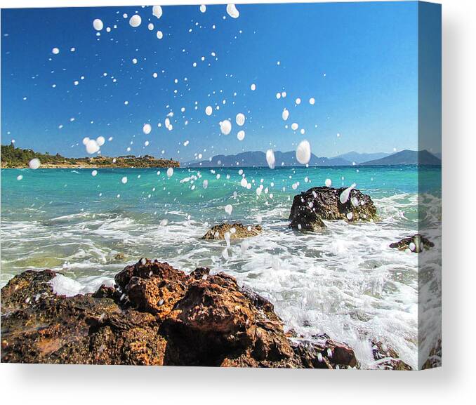 Greece Canvas Print featuring the photograph Greek Surf Spray by Allin Sorenson