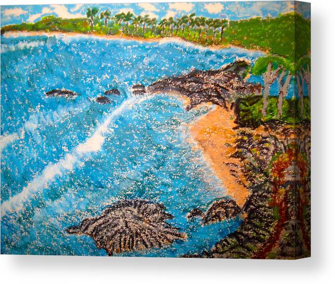 Seascape-beach Canvas Print featuring the pastel Guanica P R   by Felix Zapata