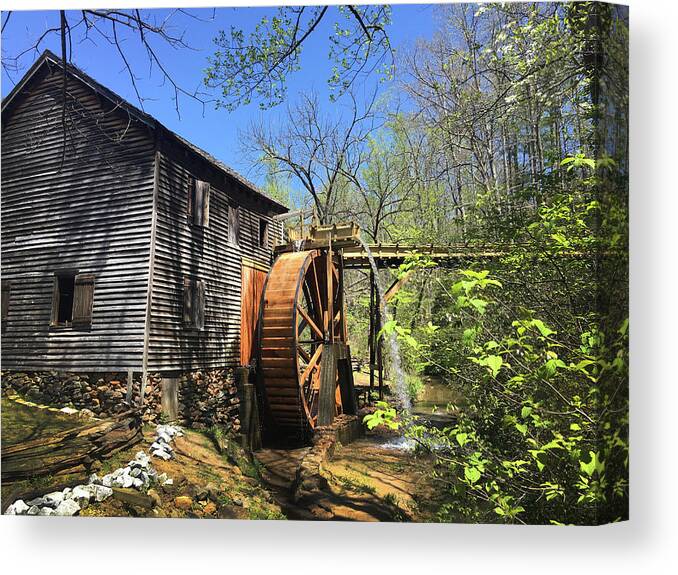 Kelly Hazel Canvas Print featuring the photograph Hagood Mill Historic Site Gristmill by Kelly Hazel