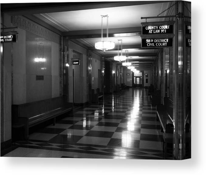 Black And White Canvas Print featuring the photograph Hall of Justice by Jerry Connally