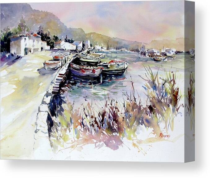  Canvas Print featuring the painting Harbor Shapes by Rae Andrews