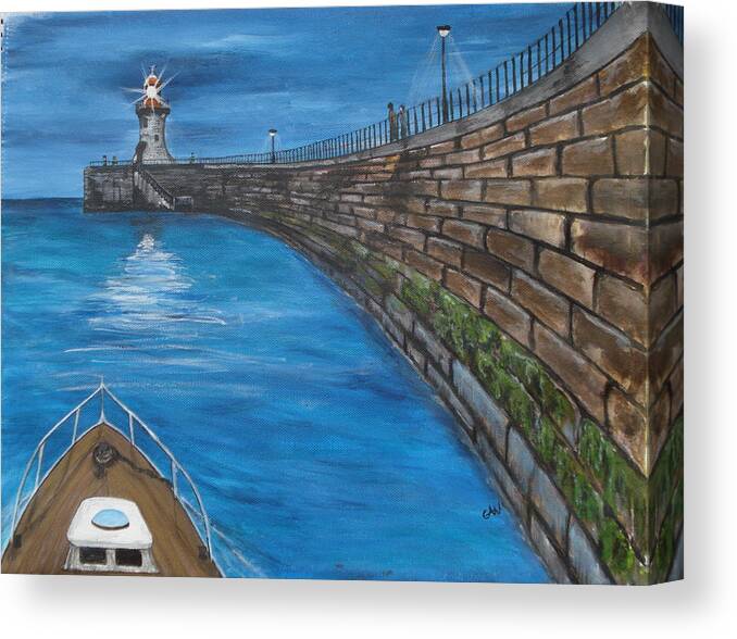 Harbour Canvas Print featuring the painting Harbour light by Carol Williams