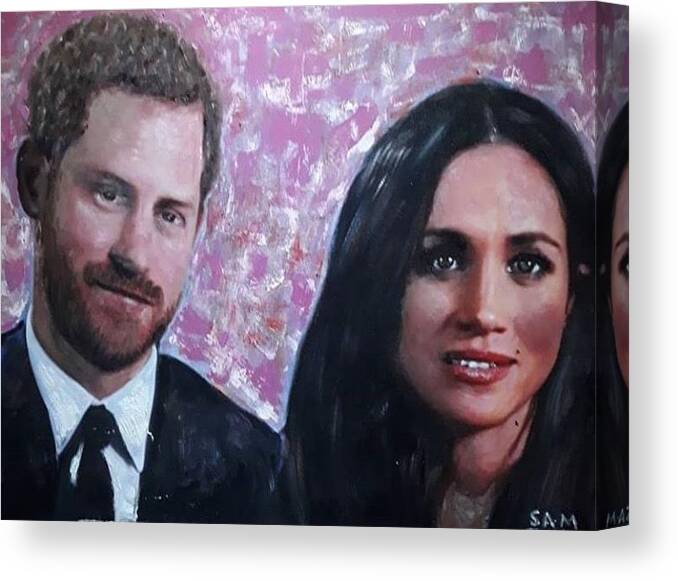 Royal Family Canvas Print featuring the painting Harry and Megan by Sam Shaker
