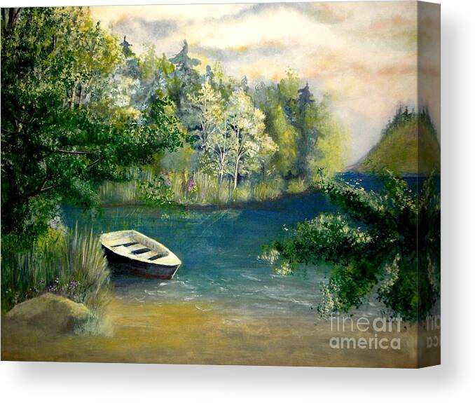 Landscape Canvas Print featuring the painting Hatzec Lake by Vi Mosley