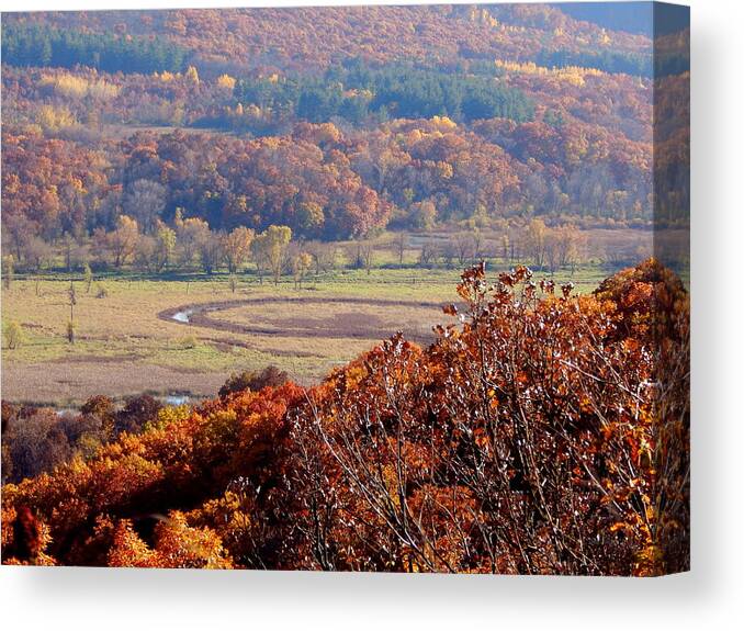 Autumn Canvas Print featuring the photograph Hazy Hillside Autumn by Wild Thing