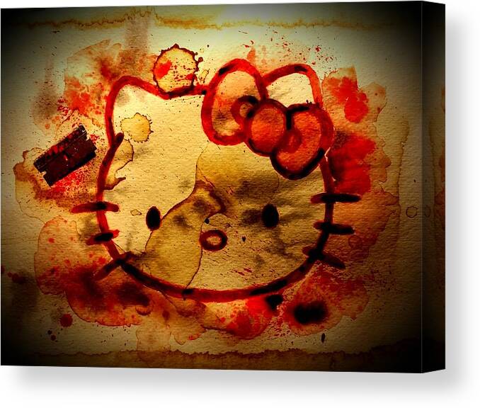 Hello Kitty Canvas Print featuring the painting Hell-o Kitty by Ryan Almighty