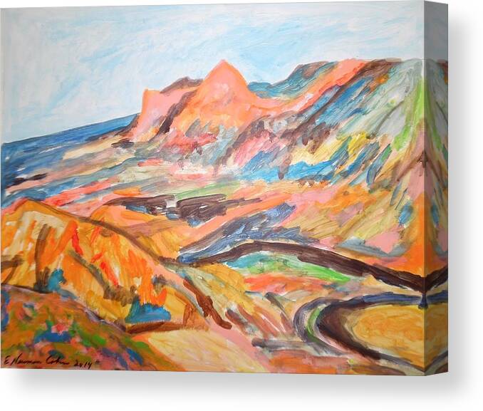 Hills Flowing Down To The Beach Canvas Print featuring the painting Hills Flowing Down to the Beach by Esther Newman-Cohen