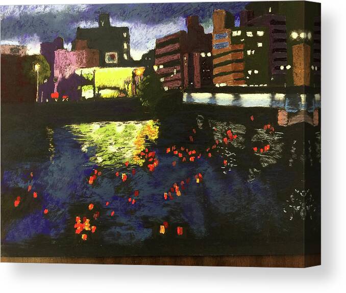 Hiroshima Remembrance Canvas Print featuring the pastel Hiroshima Remembrance by Gerry Delongchamp