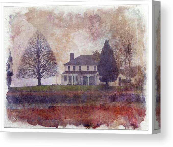 House Tree Late Fall  Canvas Print featuring the digital art House With The Perfect Tree by Kathleen Moroney