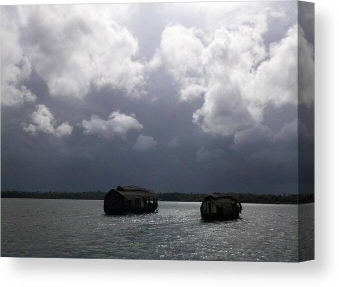 Houseboats Canvas Print featuring the photograph Houseboats on Vembanad Lake by William Slider