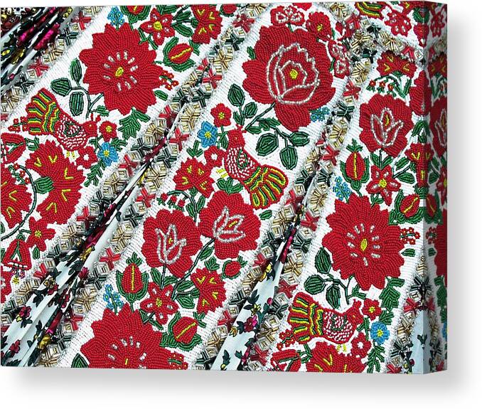 Hungarian Canvas Print featuring the photograph Hungarian Beaded Emboidery from Kalotaszeg Photograph Print by Andrea Lazar