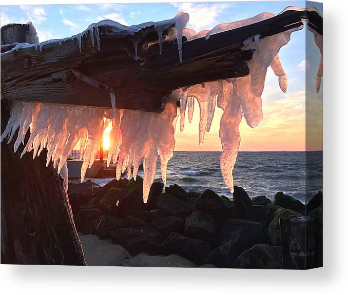 Sandy Hook Canvas Print featuring the photograph Ice Fangs by Kristopher Schoenleber