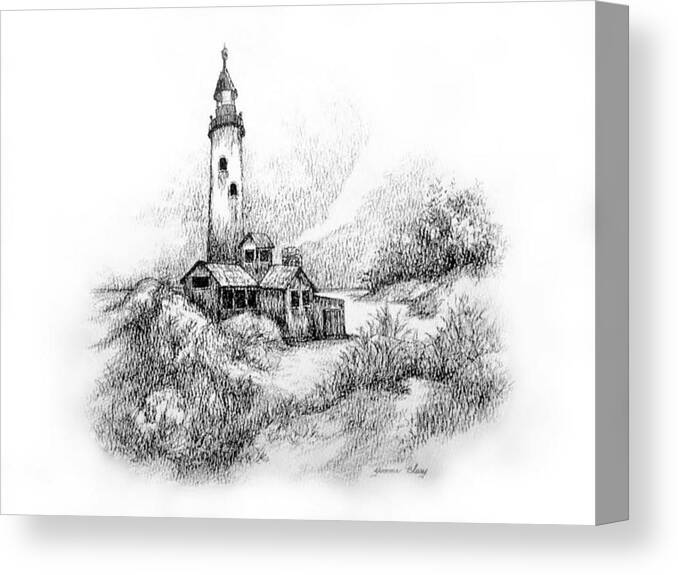 Black And White Canvas Print featuring the drawing Imaginary Lighthouse by Yvonne Blasy