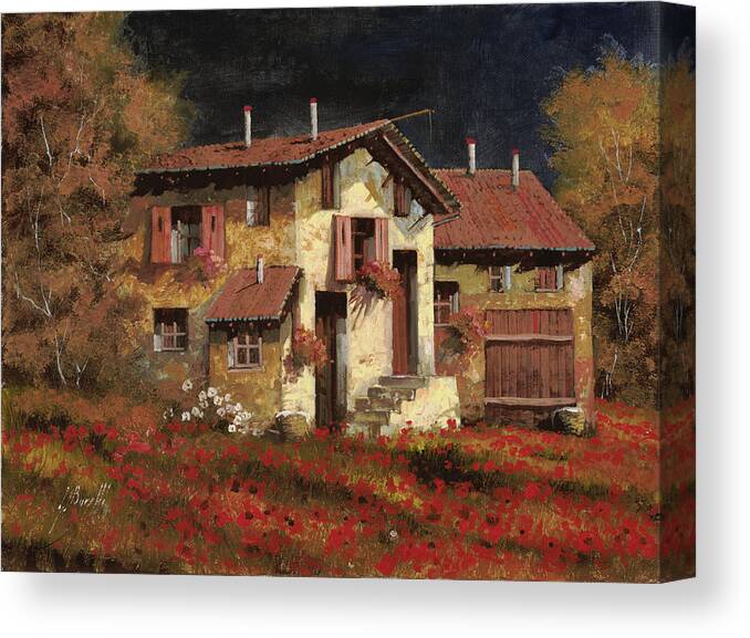 Landscape Canvas Print featuring the painting In Campagna La Sera by Guido Borelli