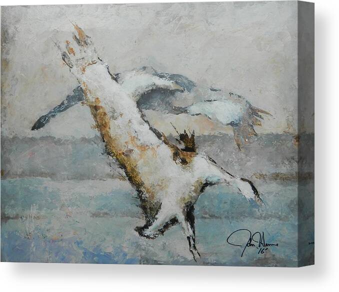 Sandhill Crane Canvas Print featuring the painting In From The North by John Henne