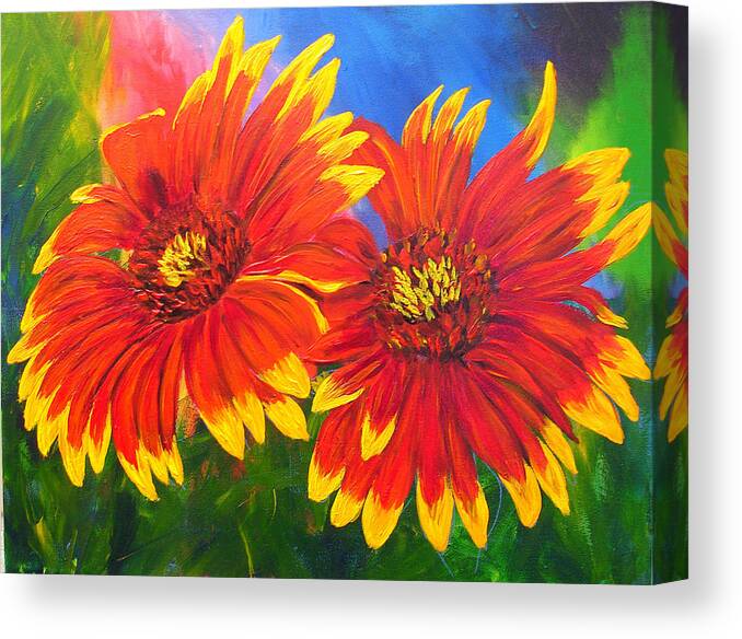 Flowers Canvas Print featuring the painting Indian Blanket Flowers by Mary Jo Zorad