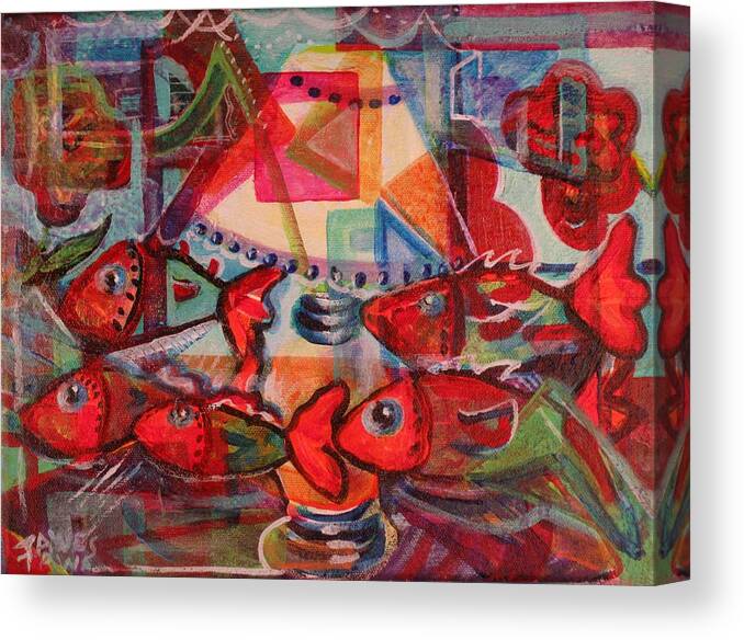 Fish Canvas Print featuring the painting Inside the Fish Tank by Dennis Tawes