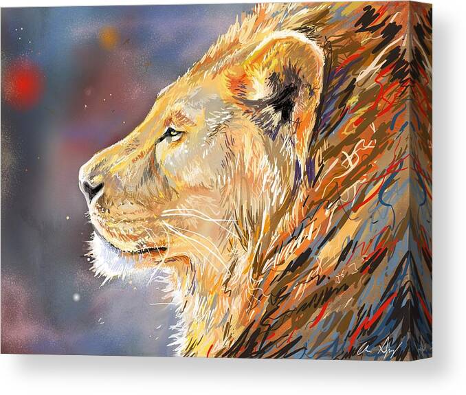 Lion Canvas Print featuring the digital art Ipad Painting - Lion Profile by Aaron Spong
