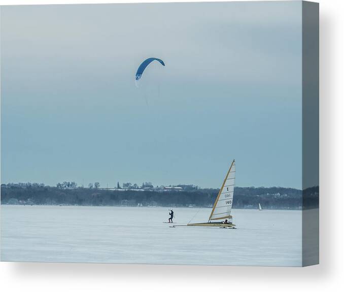 Ice Boat Canvas Print featuring the photograph It's a Race by Kristine Hinrichs