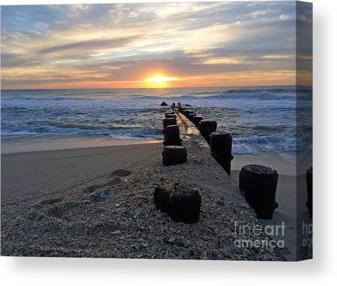 Landscape Canvas Print featuring the photograph Jetty Sunrise II by Mary Haber