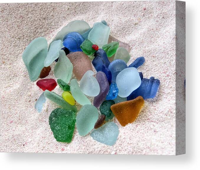 Seaglass Canvas Print featuring the photograph Jewels in the Sand by Janice Drew
