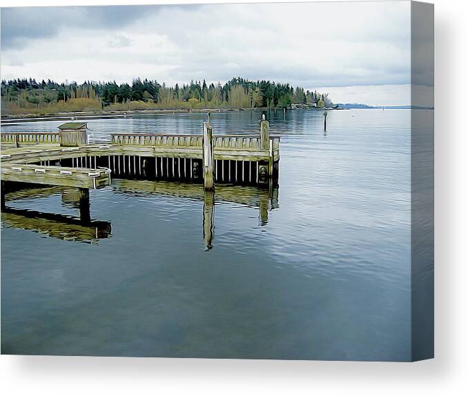 Boat Docks Canvas Print featuring the photograph Juanita Bay in Gray by Linda Carruth