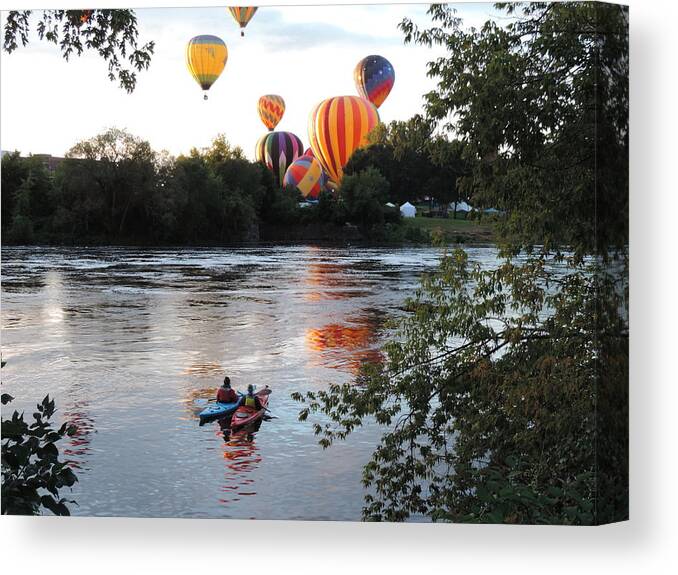 Paddlers Canvas Print featuring the photograph Kayaks and Balloons by Bill Tomsa