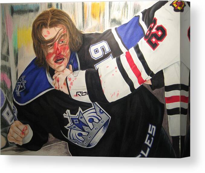 Hockey Canvas Print featuring the drawing Kevin Westgarth and John Scott by Brian Schuster