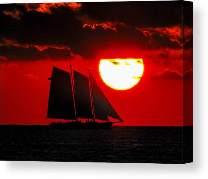 Orange Canvas Print featuring the photograph Key West Sunset Sail Silhouette by Bob Slitzan
