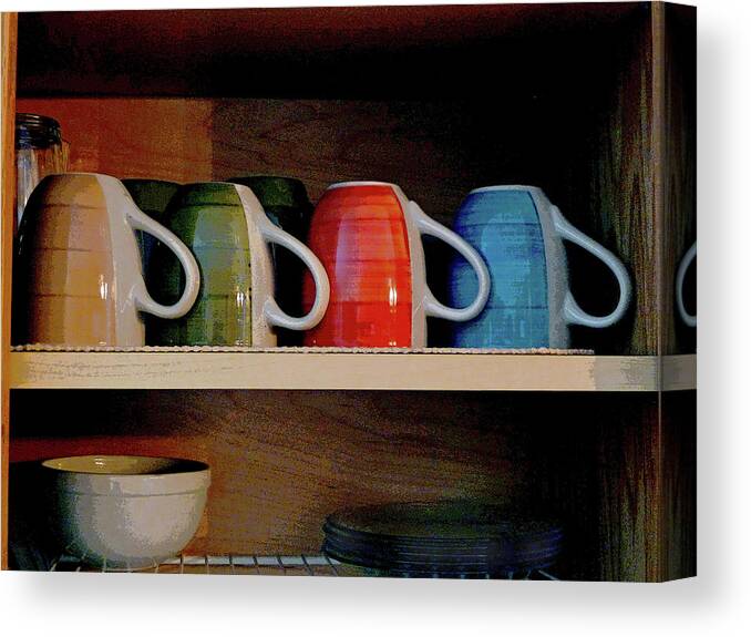Mugs Canvas Print featuring the photograph Kitchen Cupboard by Margie Avellino
