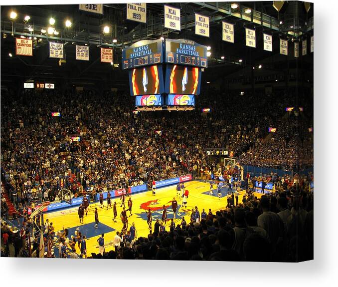 Allen Fieldhouse Canvas Print featuring the photograph KU Allen Fieldhouse by Keith Stokes