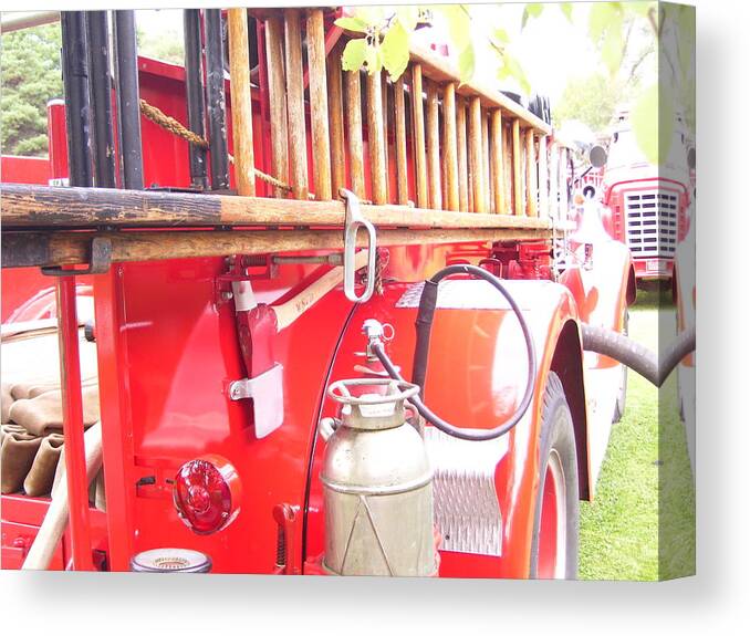 Red Canvas Print featuring the photograph Ladder truck by Melinda Dare Benfield