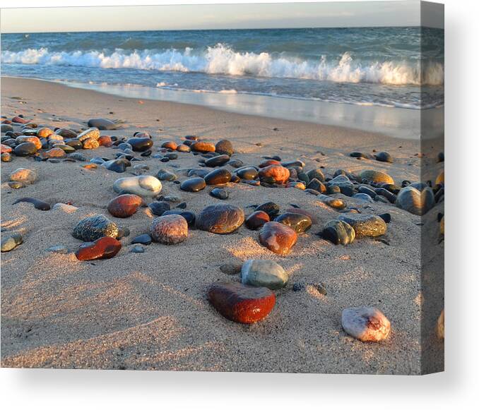 Beach Canvas Print featuring the photograph Lake Superior Colored Rocks by David T Wilkinson