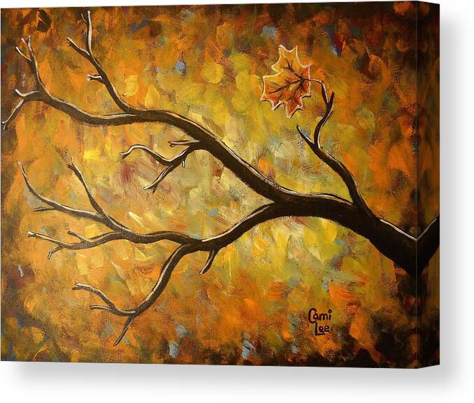 Autumn Canvas Print featuring the painting Last Leaf by Cami Lee