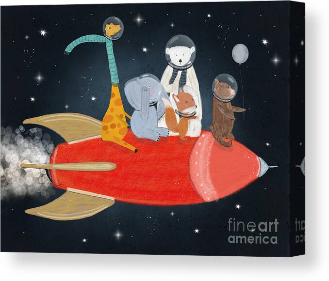 Space Canvas Print featuring the painting Lets All Go To The Moon by Bri Buckley
