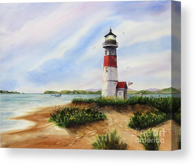 Lighthouse Canvas Print featuring the painting Light at the Inlet by Joseph Burger