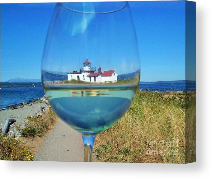 Lighthouse In A Wineglass Canvas Print featuring the photograph Lighthouse In A Wineglass by Carol Riddle