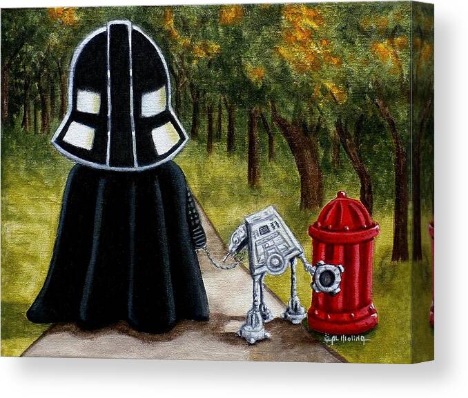 Darth Vader Canvas Print featuring the painting Lil Vader walking his At At by Al Molina