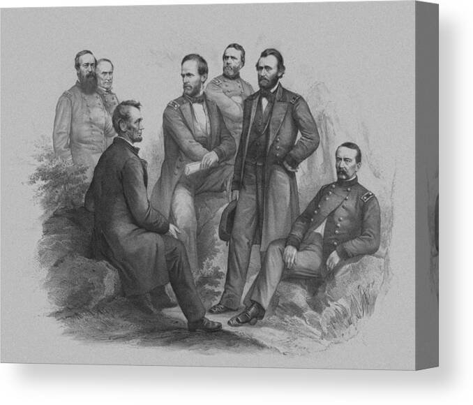 Civil War Canvas Print featuring the drawing Lincoln and His Generals by War Is Hell Store