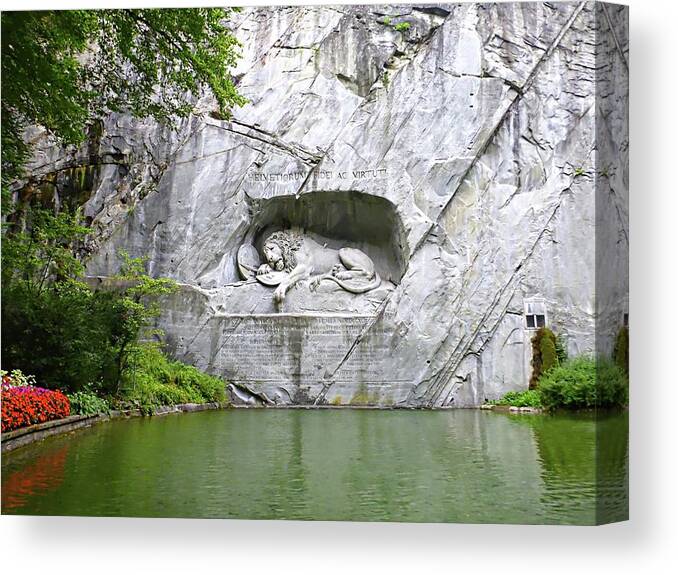 Europe Canvas Print featuring the photograph Lion of Lucerne by Joseph Hendrix
