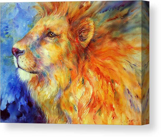 Lion Canvas Print featuring the painting LionHeart by Arti Chauhan