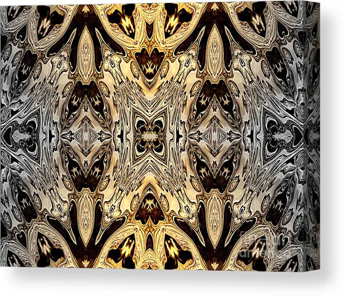 Abstract Canvas Print featuring the mixed media Liquid silver and gold patterns by Jolanta Anna Karolska