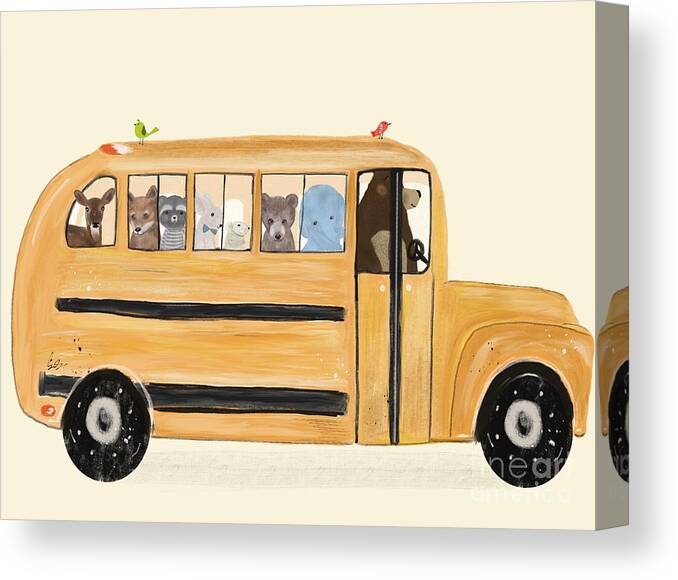 Animals Canvas Print featuring the painting Little Yellow Bus by Bri Buckley