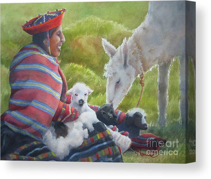 Nancy Charbeneau Canvas Print featuring the painting Llama Lady by Nancy Charbeneau